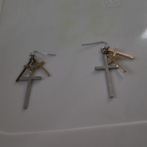 Vintage Silver and Gold Cross Earrings